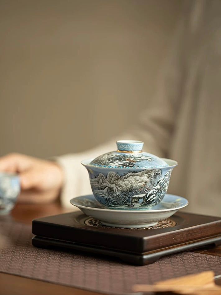 Enamelware Winter Snow Scene Anti-Scald Sancai Gaiwan