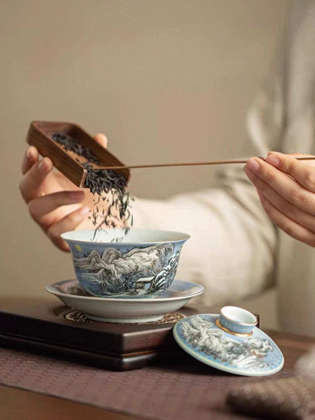 Enamelware Winter Snow Scene Anti-Scald Sancai Gaiwan