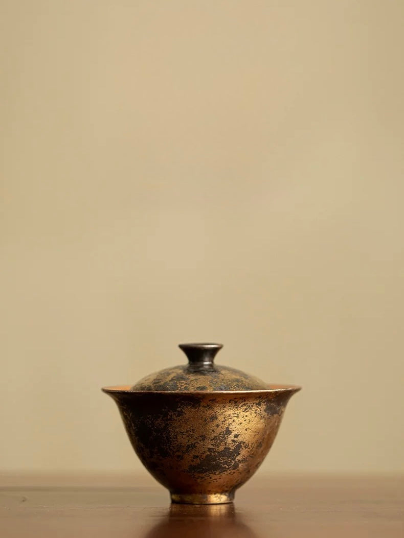 Shino-Style Gilded Green Grain Two-Piece Gaiwan