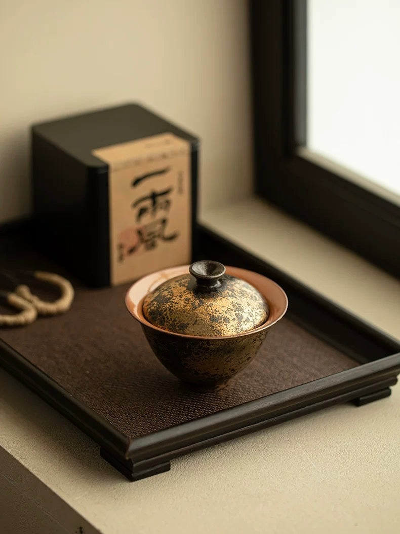 Shino-Style Gilded Green Grain Two-Piece Gaiwan