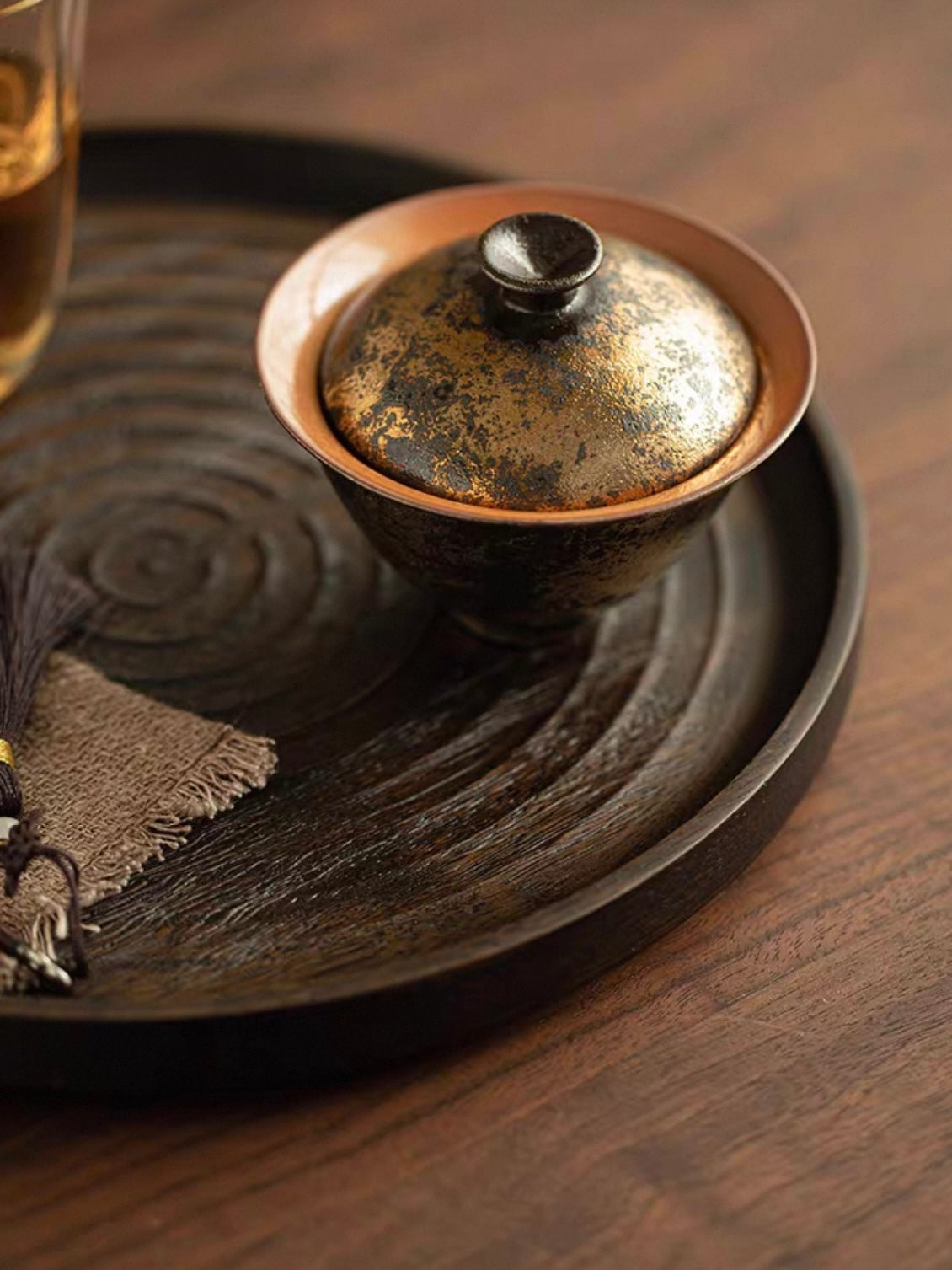 Shino-Style Gilded Green Grain Two-Piece Gaiwan