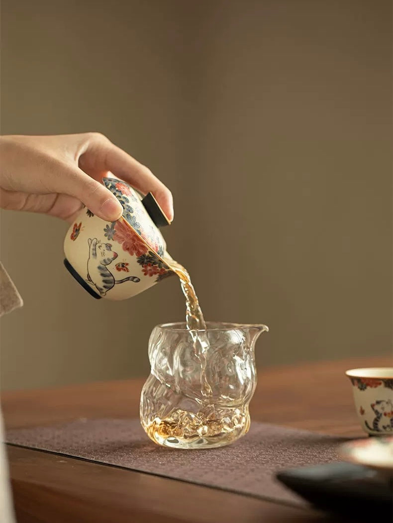 Hand-Painted Cats in the Garden Sancai Gaiwan
