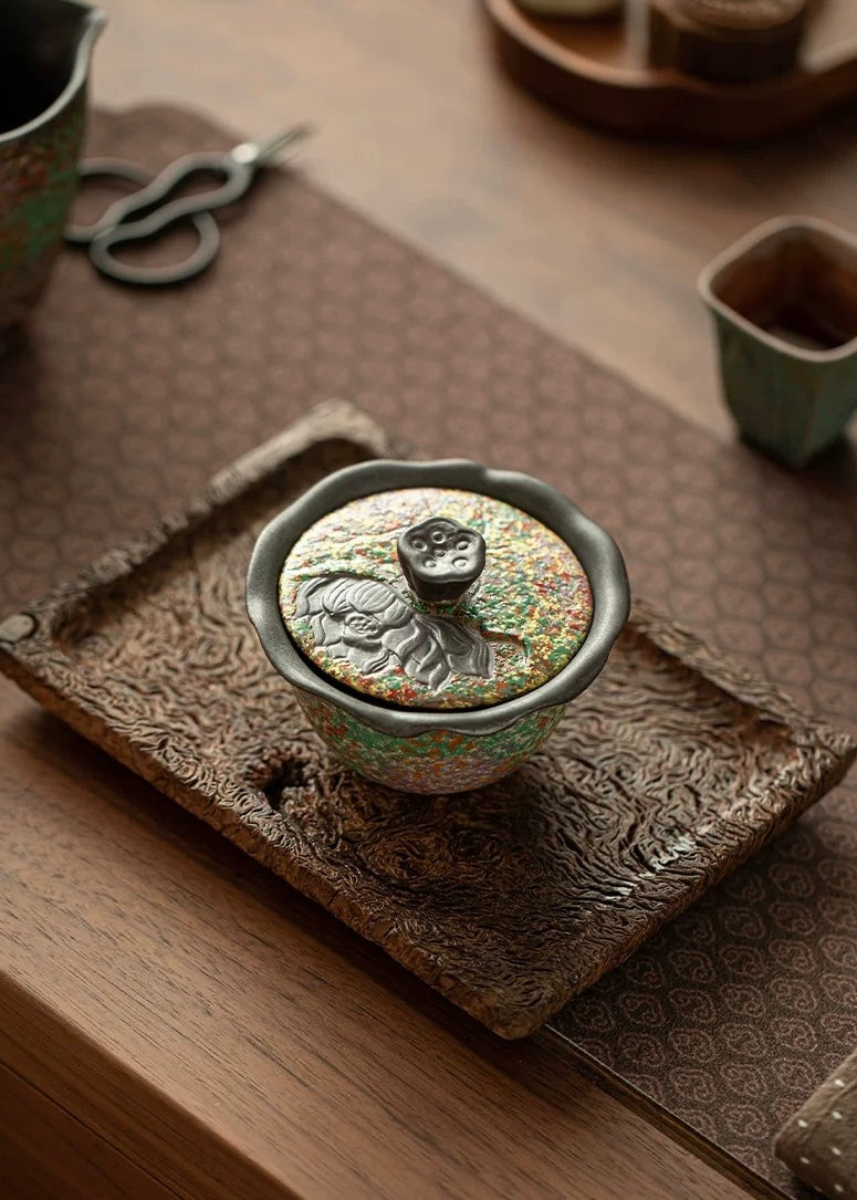 Zen Lotus Aged Clay Two-Piece Gaiwan (Anti-Scald)