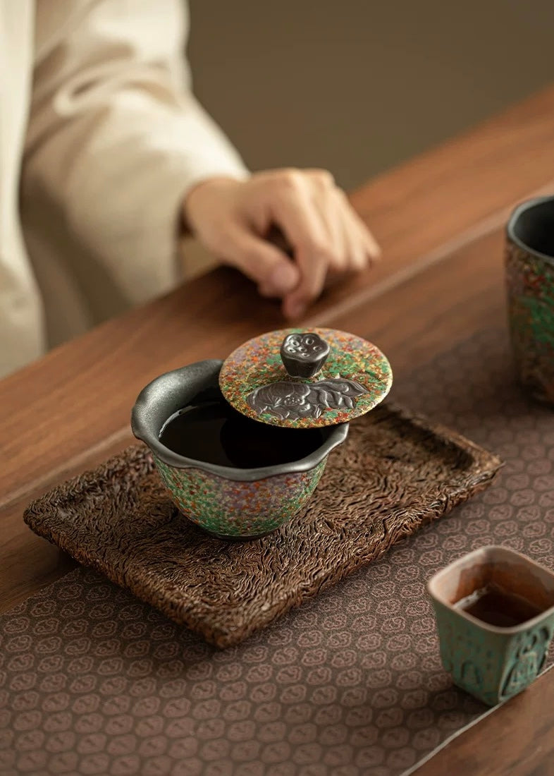 Zen Lotus Aged Clay Two-Piece Gaiwan (Anti-Scald)