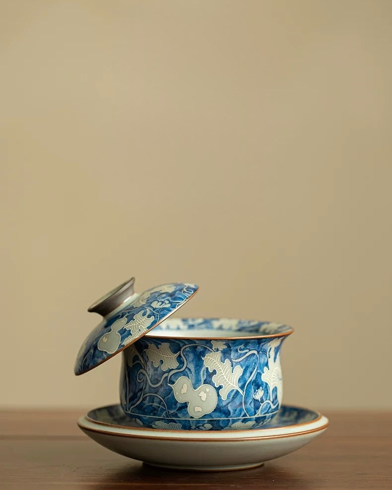 Imitation Song Ru Ware & Yuan Blue-White Floating Sancai Gaiwan