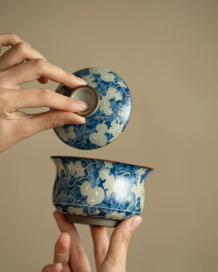 Imitation Song Ru Ware & Yuan Blue-White Floating Sancai Gaiwan