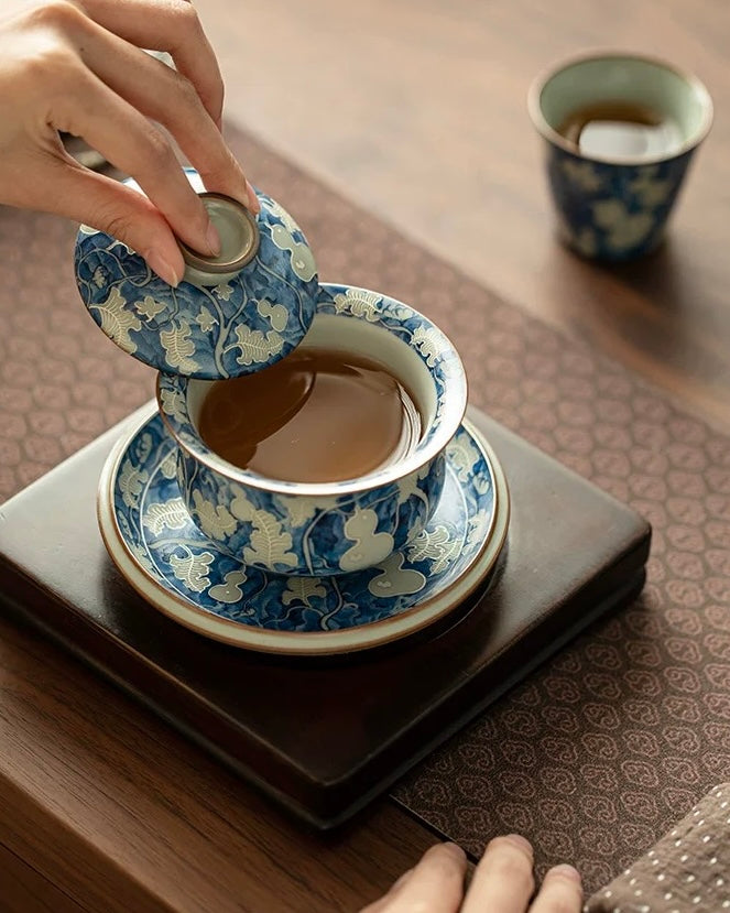 Imitation Song Ru Ware & Yuan Blue-White Floating Sancai Gaiwan