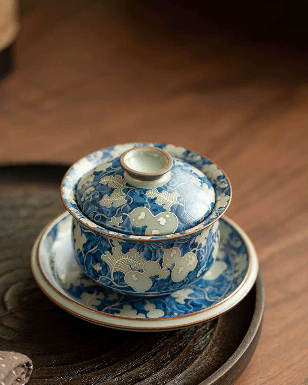 Imitation Song Ru Ware & Yuan Blue-White Floating Sancai Gaiwan