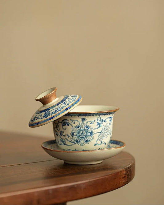 Imitation Song Yellow Ru Ware Intertwining Lotus Floating Gaiwan