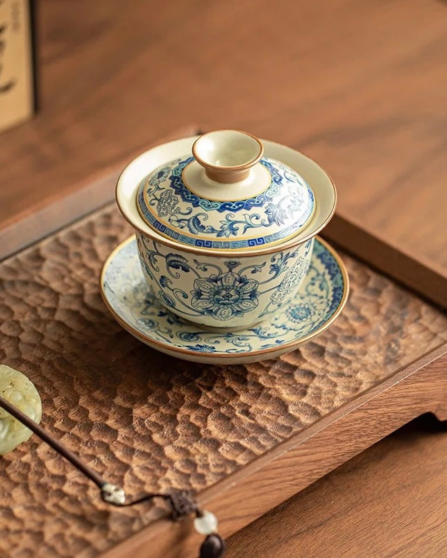 Imitation Song Yellow Ru Ware Intertwining Lotus Floating Gaiwan
