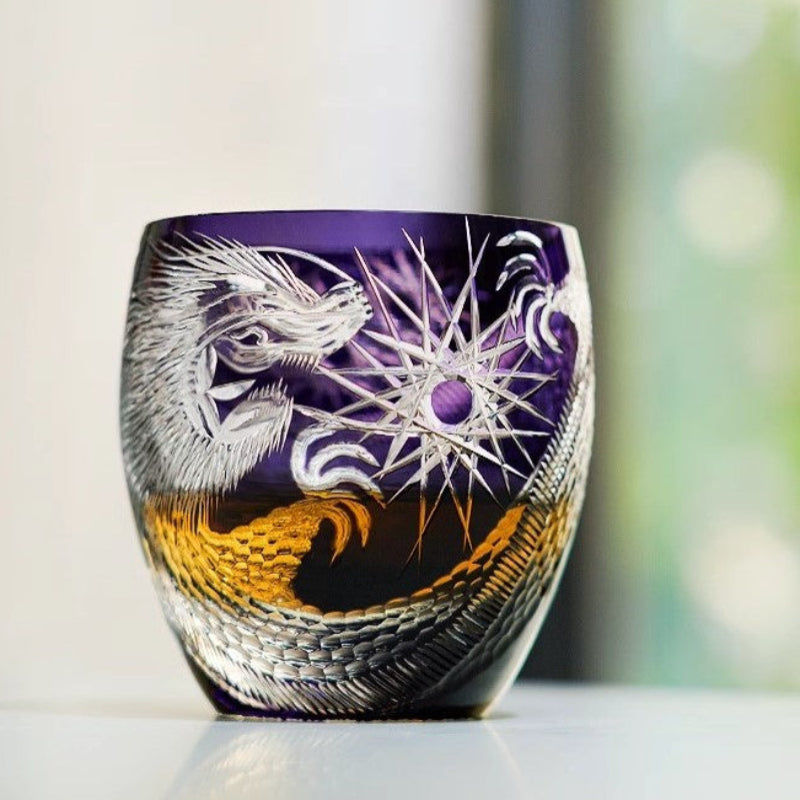 Twilight Purple Dragon Whiskey Glass With Wooden Box