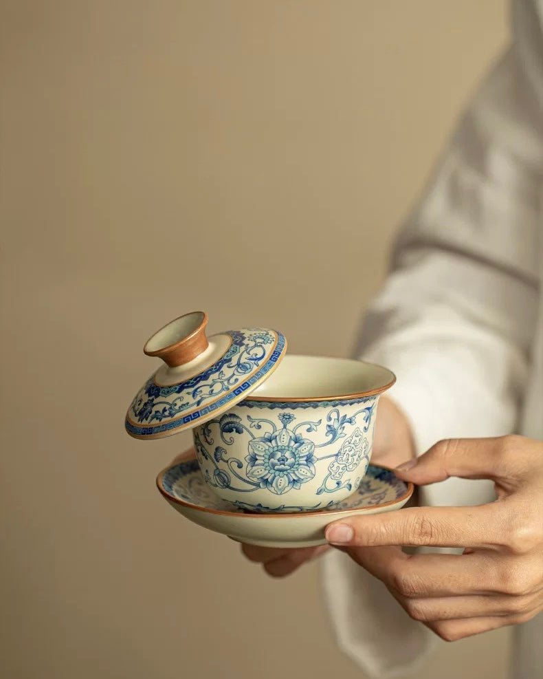 Imitation Song Yellow Ru Ware Intertwining Lotus Floating Gaiwan
