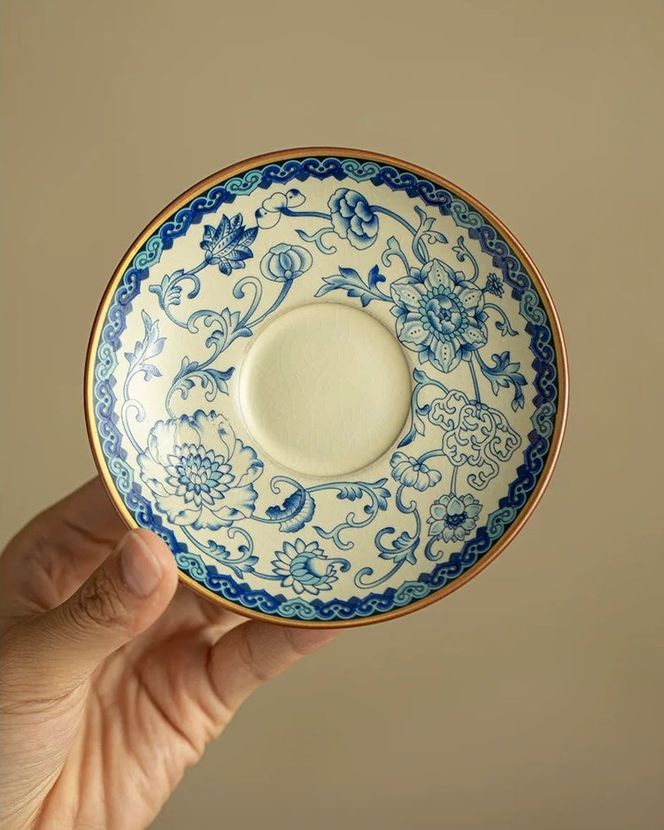 Imitation Song Yellow Ru Ware Intertwining Lotus Floating Gaiwan