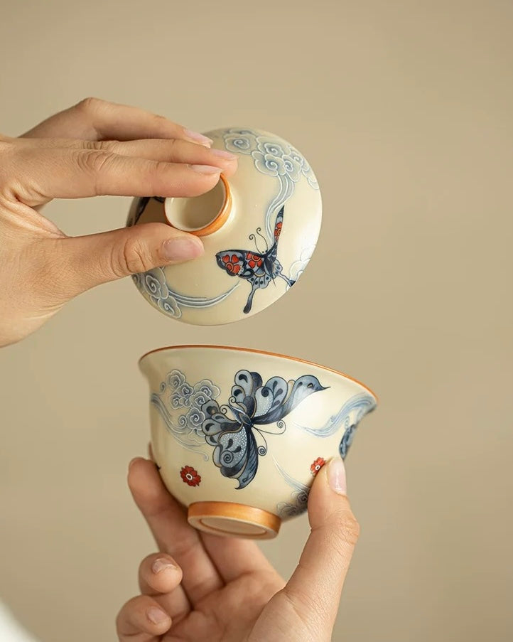 Ru Ware Auspicious Clouds & Dancing Butterflies Floating Gaiwan