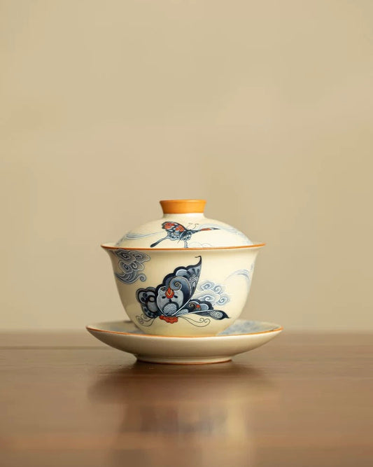 Ru Ware Auspicious Clouds & Dancing Butterflies Floating Gaiwan