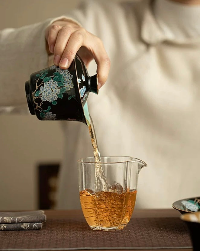 Black Glaze Midnight Hydrangea Sancai Gaiwan