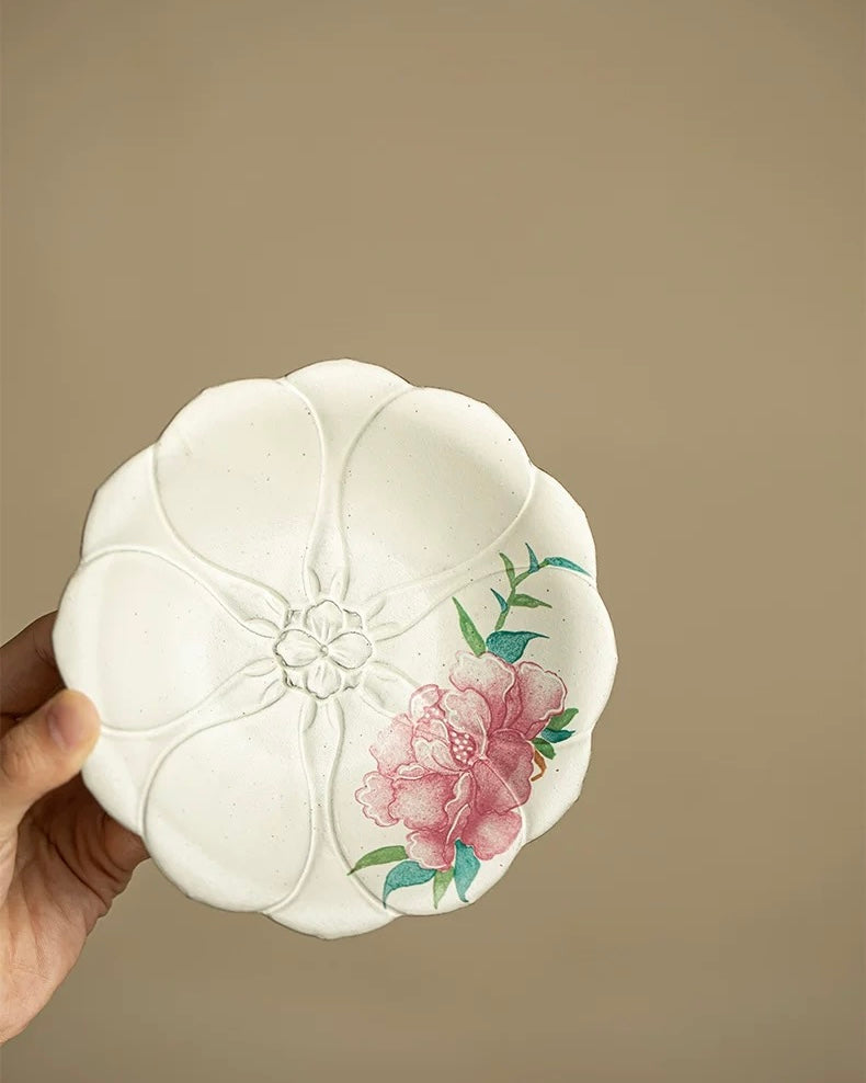 Aged Rock Clay Peony Tide Sancai Gaiwan