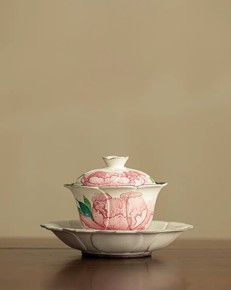 Aged Rock Clay Peony Tide Sancai Gaiwan