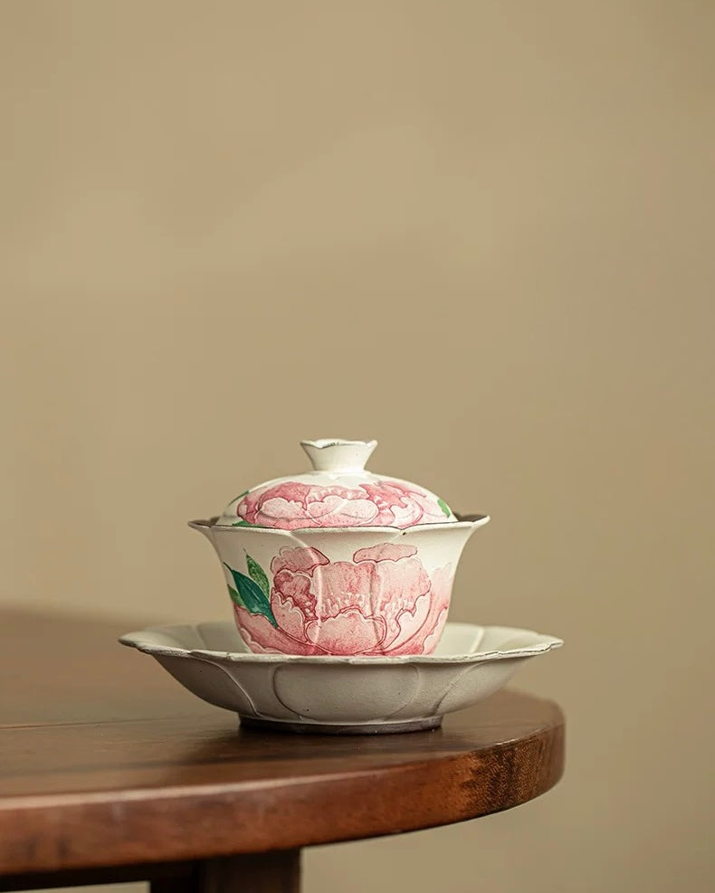 Aged Rock Clay Peony Tide Sancai Gaiwan