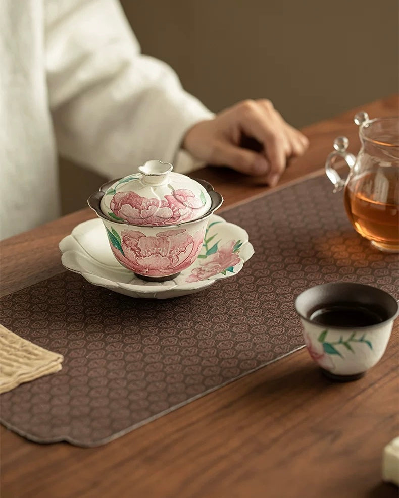 Aged Rock Clay Peony Tide Sancai Gaiwan