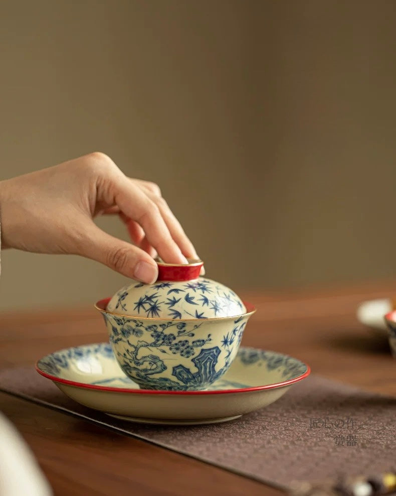 Palace Wall Red Three Friends of Winter Sancai Gaiwan