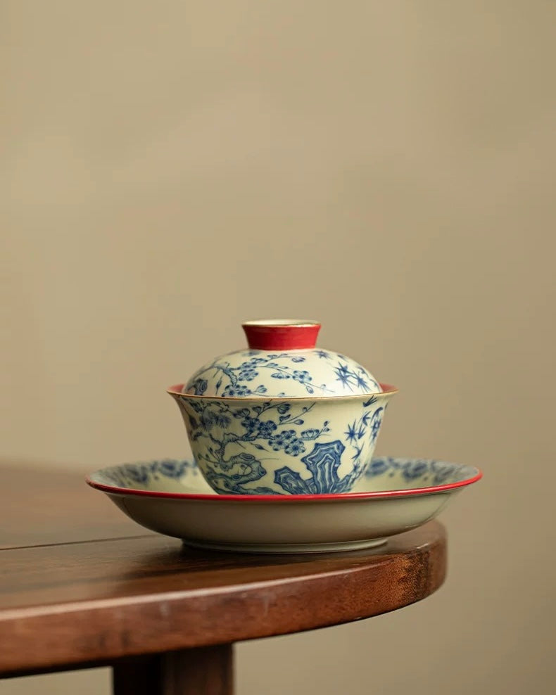 Palace Wall Red Three Friends of Winter Sancai Gaiwan