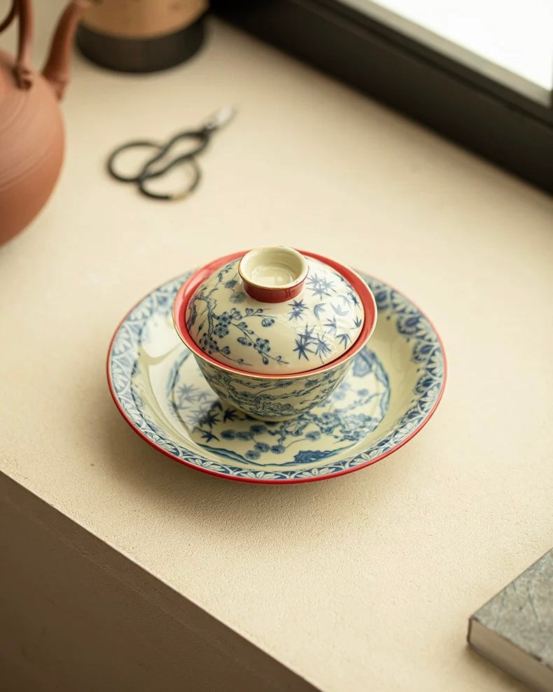 Palace Wall Red Three Friends of Winter Sancai Gaiwan