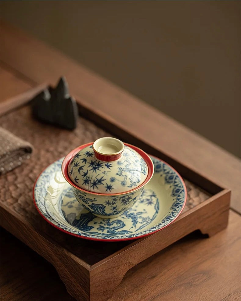 Palace Wall Red Three Friends of Winter Sancai Gaiwan