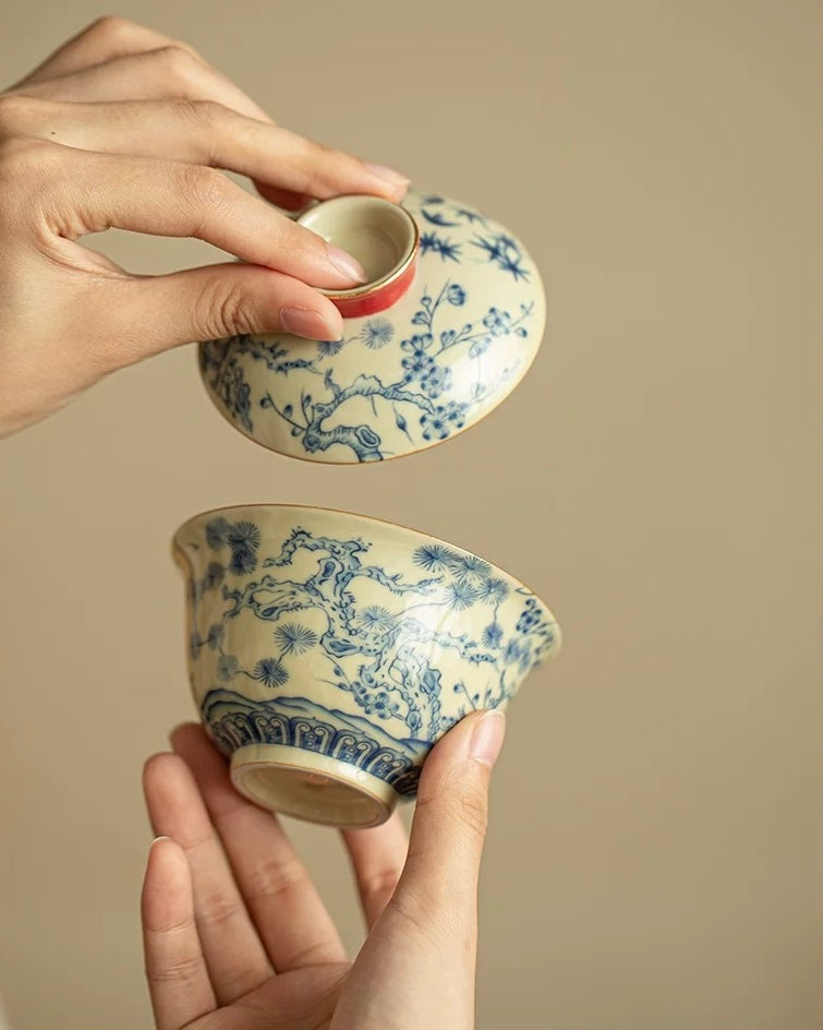 Palace Wall Red Three Friends of Winter Sancai Gaiwan