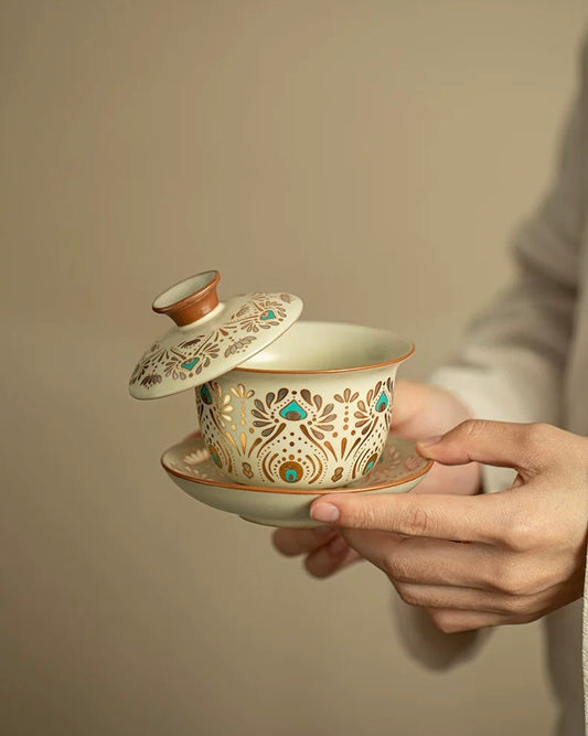 Ru Ware Dunhuang Phoenix Feather Sancai Gaiwan