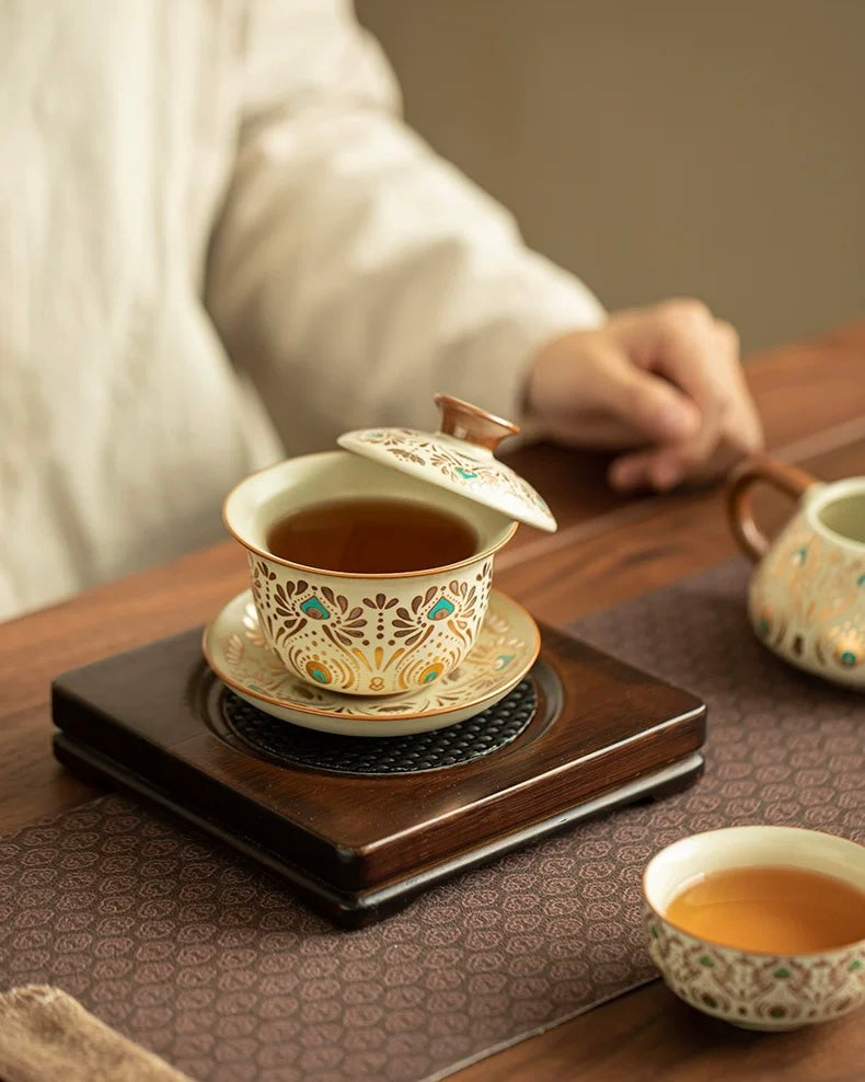 Ru Ware Dunhuang Phoenix Feather Sancai Gaiwan