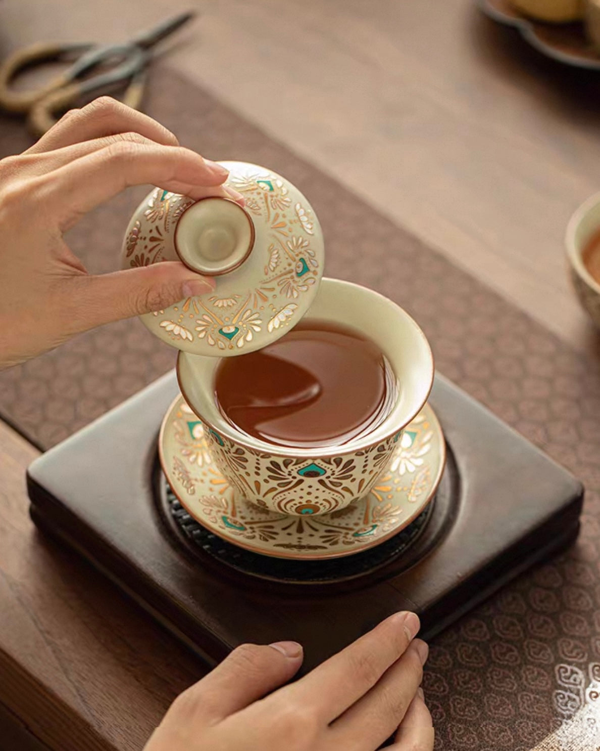 Ru Ware Dunhuang Phoenix Feather Sancai Gaiwan