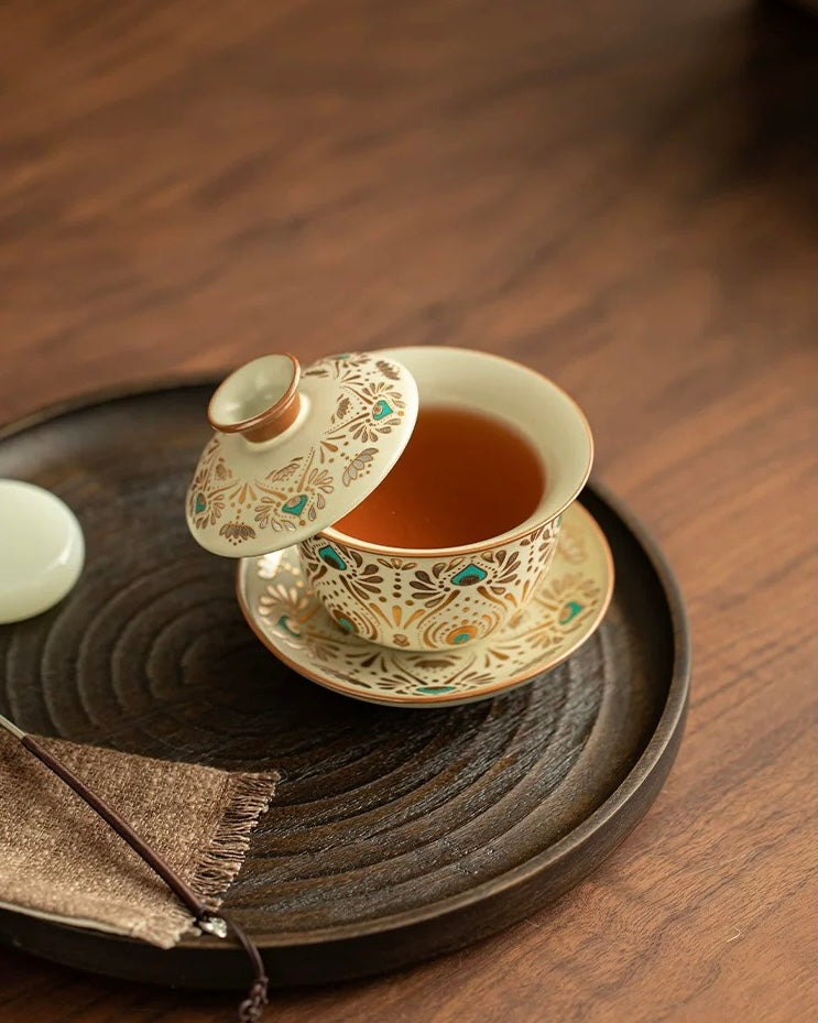 Ru Ware Dunhuang Phoenix Feather Sancai Gaiwan