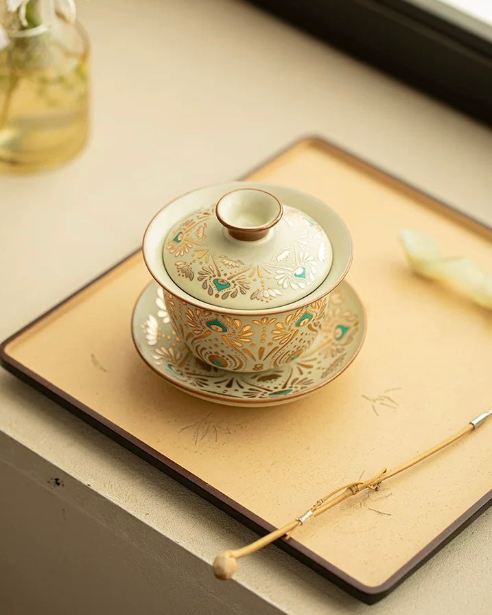 Ru Ware Dunhuang Phoenix Feather Sancai Gaiwan