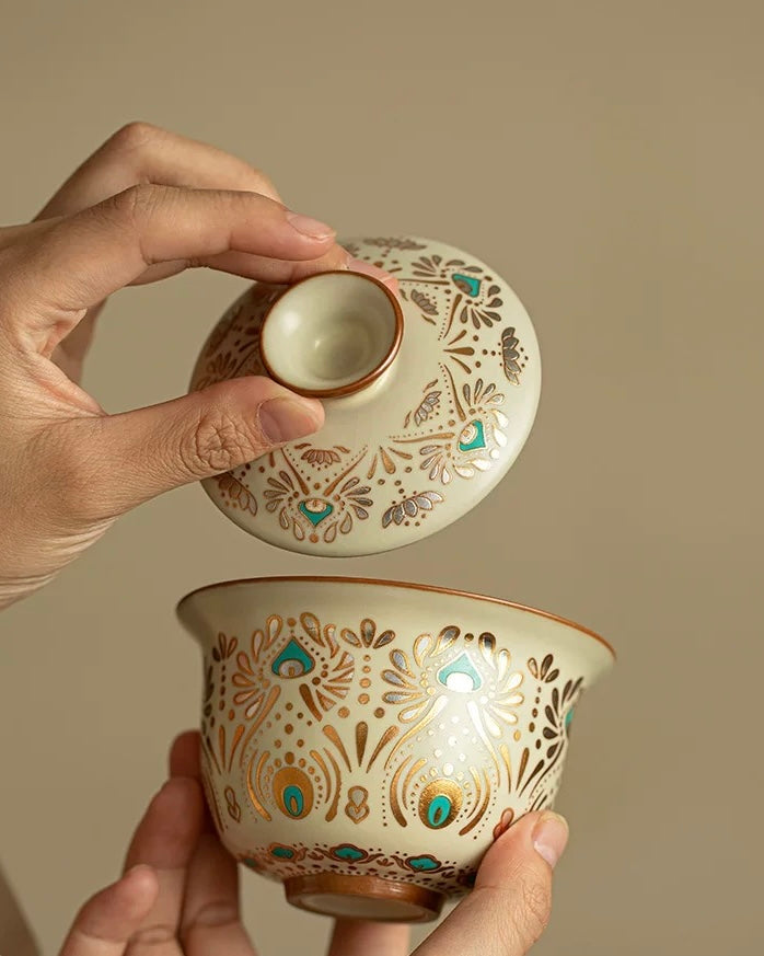 Ru Ware Dunhuang Phoenix Feather Sancai Gaiwan