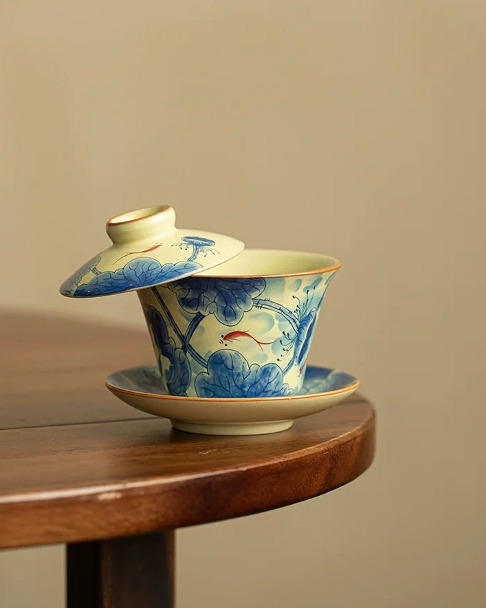 Ru Ware Fish Playing in the Lotus Pond Floating Sancai Gaiwan