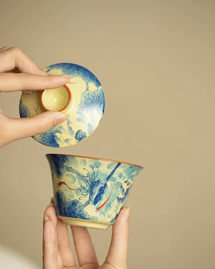Ru Ware Fish Playing in the Lotus Pond Floating Sancai Gaiwan