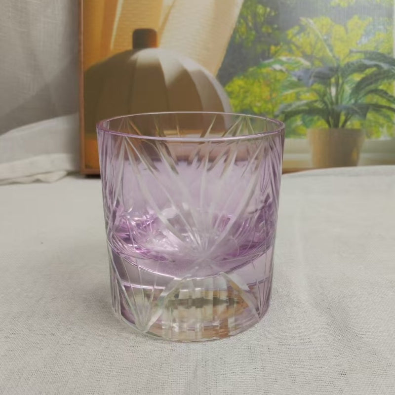 Bule Flowers Edo Kiriko Whiskey Glass