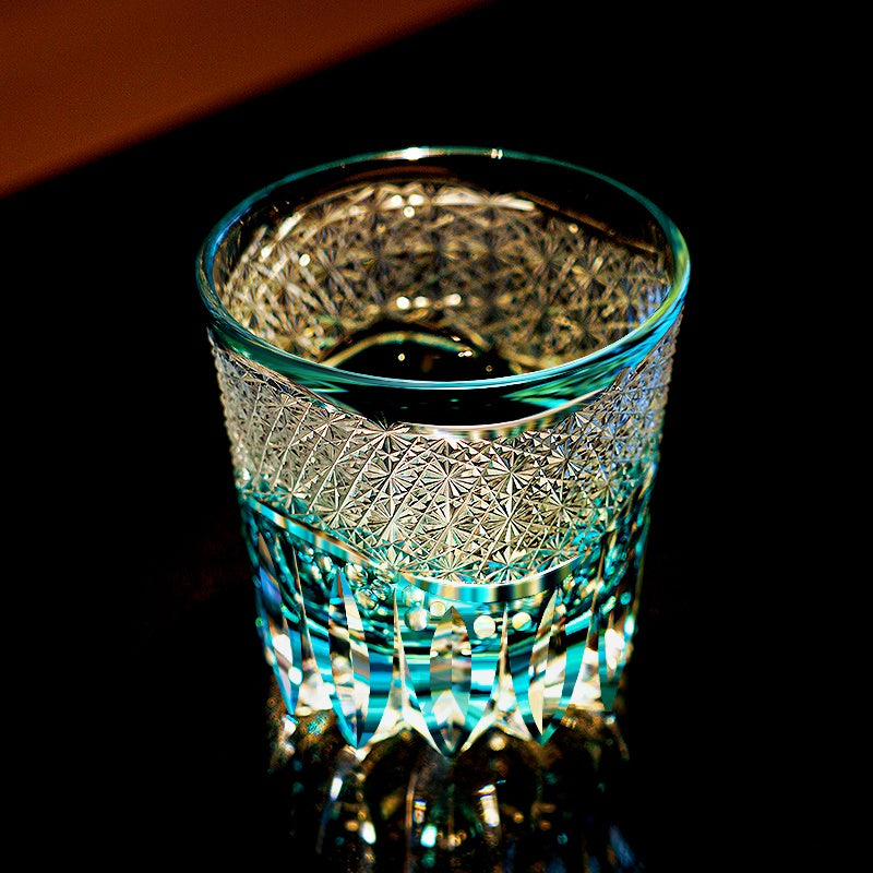Edo Kiriko Handcrafted Aokiku Whisky Glass With Wooden Box