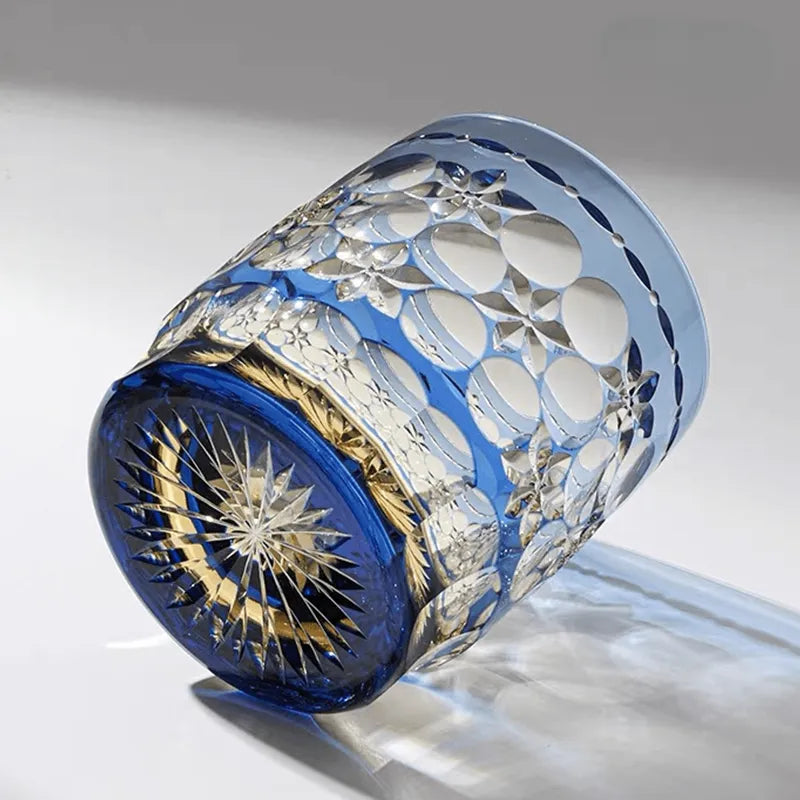 Edo Kiriko Blue & Gold Hand-Cut Whisky Glass