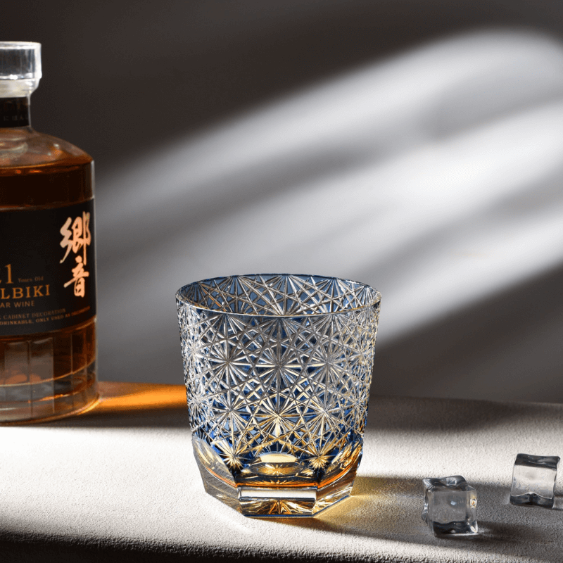 Edo Kiriko Blue Starburst Hand-Cut Whisky Glass