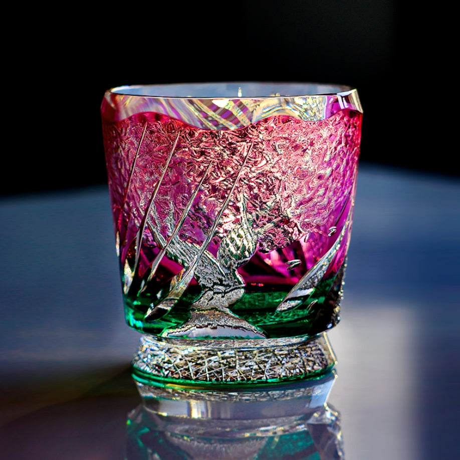 Edo Kiriko Handcrafted Sakura Nami Whisky Glass With Wooden Box