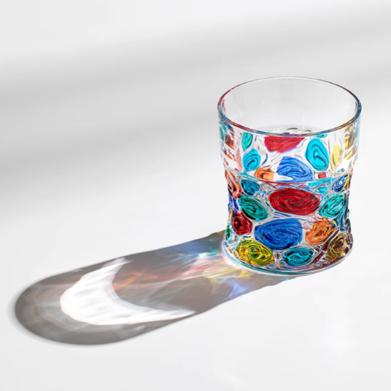 ZECCHIN Colored Glass Whiskey Colorful Checkered Glass