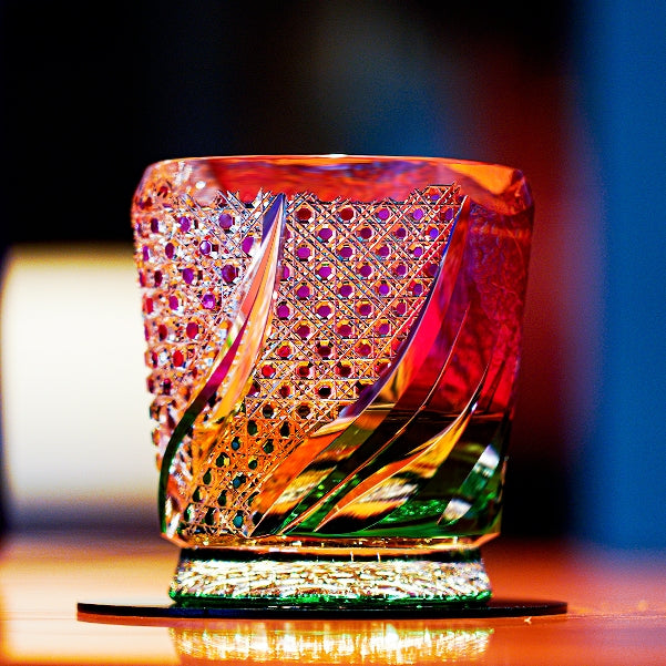 Edo Kiriko Handcrafted Sakura Nami Whisky Glass With Wooden Box