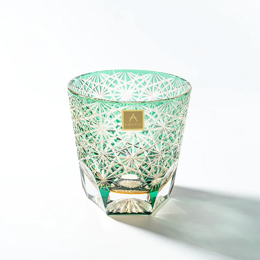Edo Kiriko Emerald Starburst Hand-Cut Whisky Glass