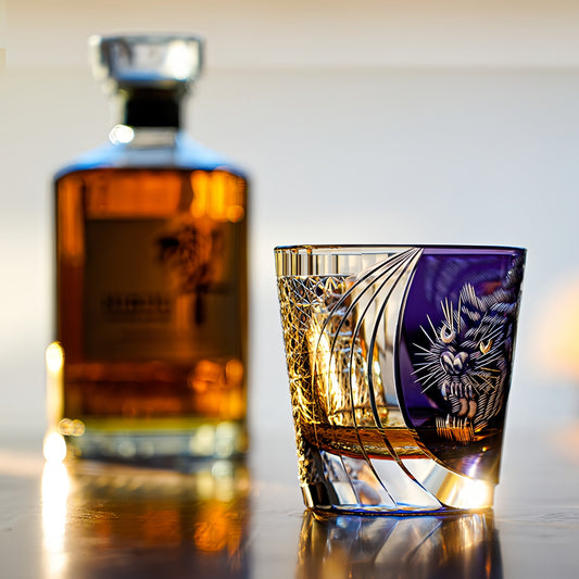 Edo Kiriko Handcrafted Murasaki Tora Whisky Glass With Wooden Box