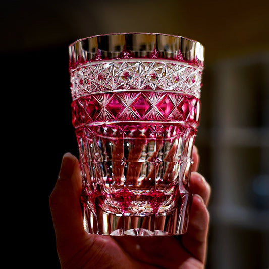 Edo Kiriko Handcrafted Ruby Aurora Whisky Glass With Wooden Box