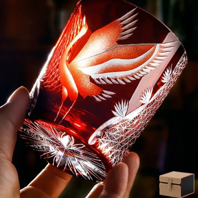 Edo Kiriko Soaring Crane (Tsuru) Hand-Cut Whisky Glass