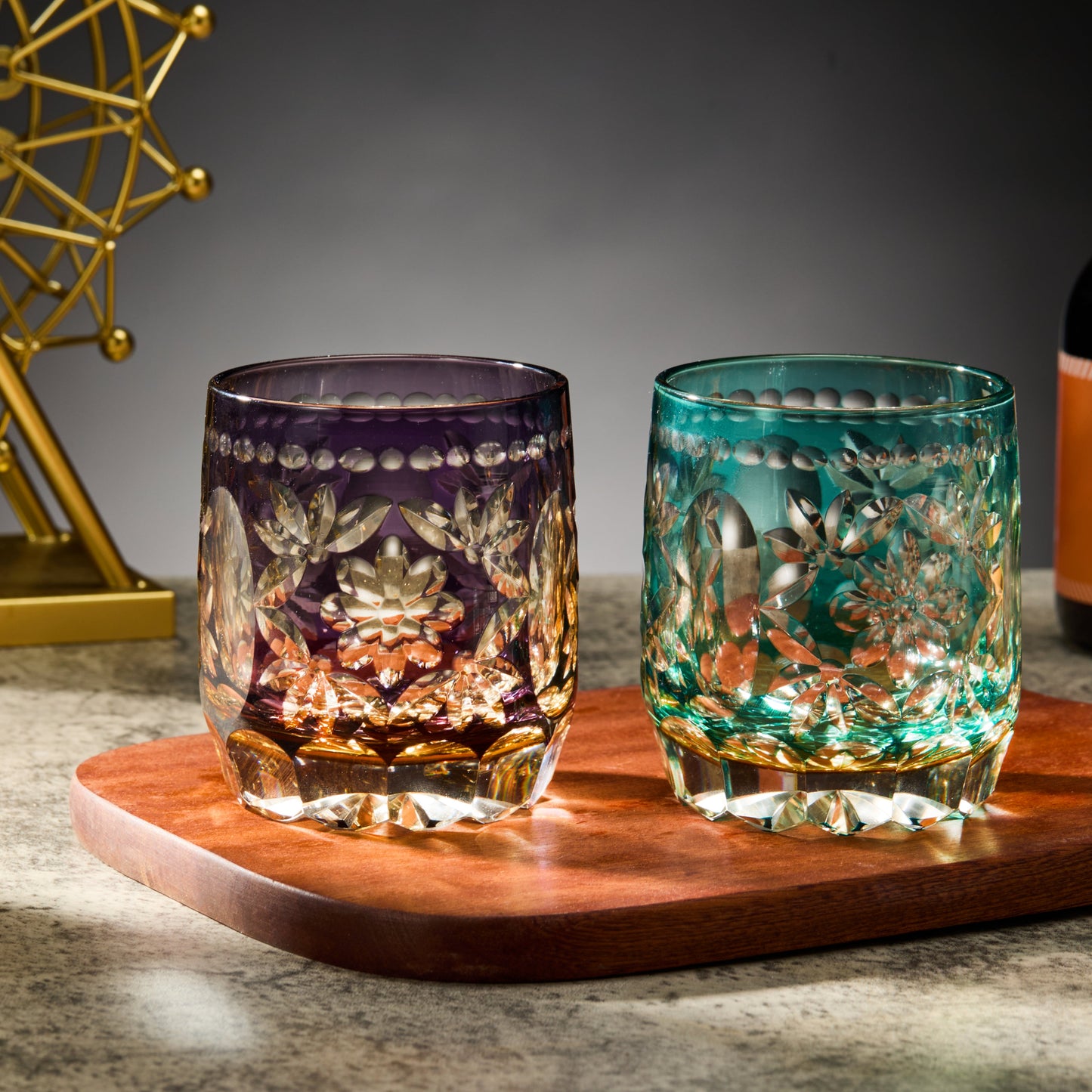Edo Kiriko Handcrafted Seika Kasane Whisky Glass With Wooden Box