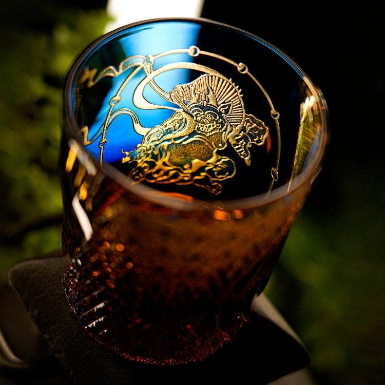 Edo Kiriko Raijin (Thunder God) Hand-Cut Whisky Glass